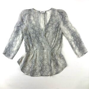 Babaton Aritzia silk python print peplum waist 3/4 sleeve blouse XS